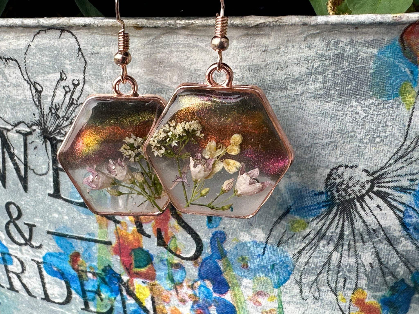 Magical Garden Whimsical Earring Set - Handmade with Real Dried Flowers