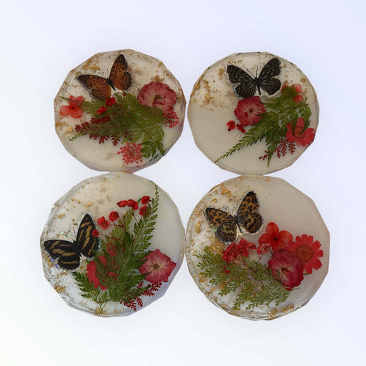 Florals & Butterflies Epoxy Resin Coaster Set