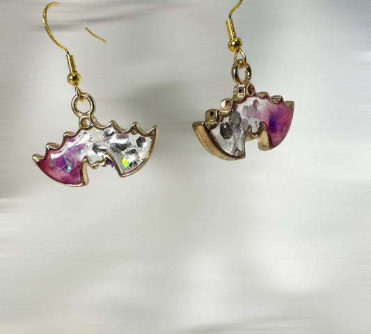 Handmade Resin Hanging Pink & Silver Starry Bat Earrings: Unique and Stylish Accessories