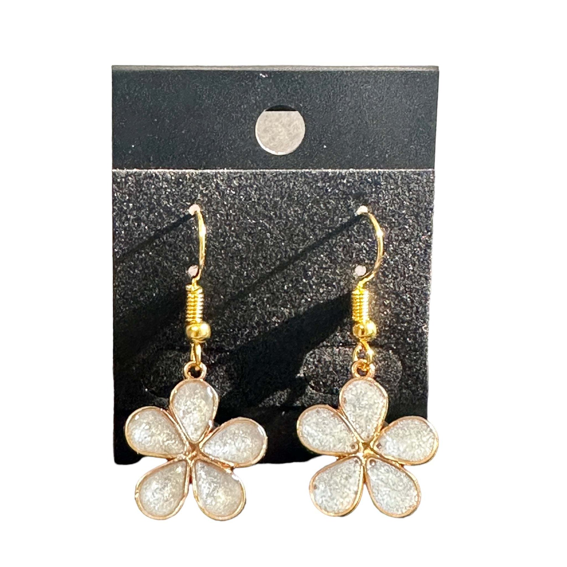 Earring Handmade Resin Flower Earring Set- White Petals & Glitter