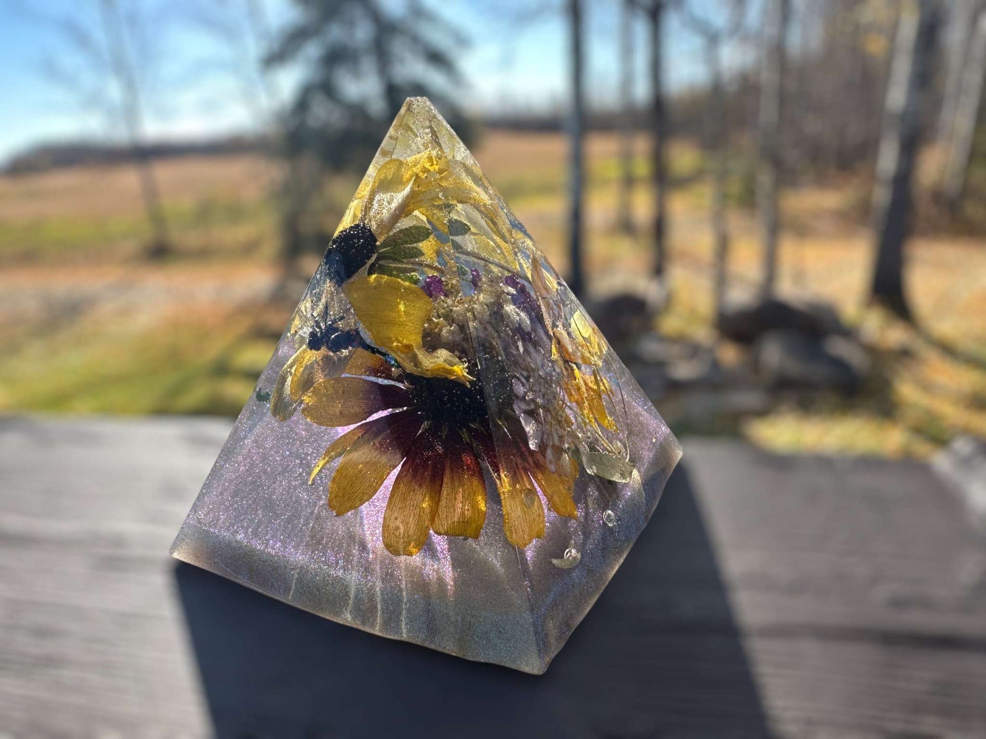 Pyramid - Dragonfly and Flower Resin Pyramid: Nature's Garden