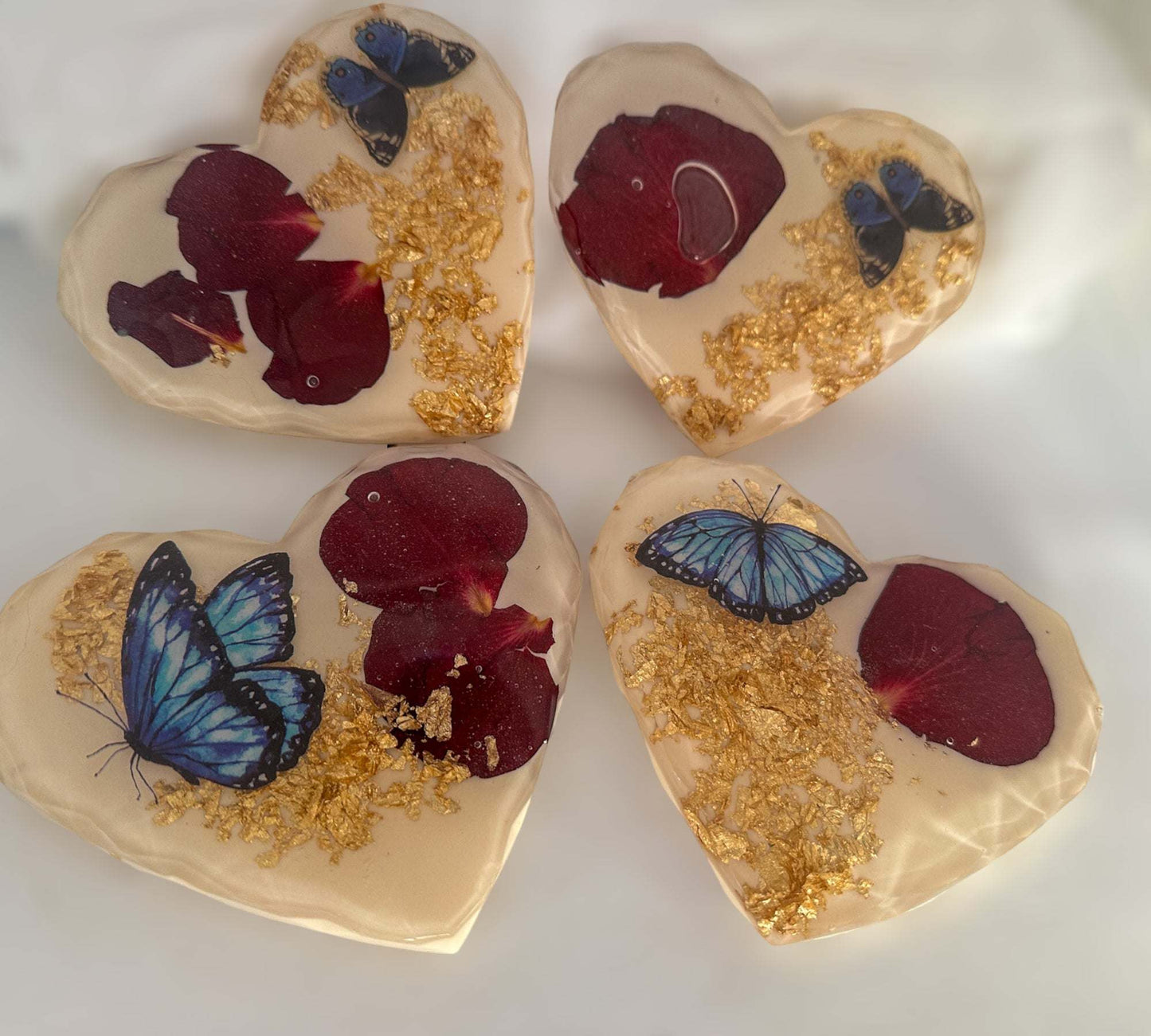 Heart Shaped Enchanted Blooms: Handmade Rose Petal & Butterfly Coaster