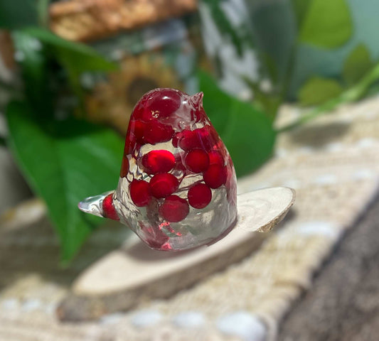 Scarlet Songbird: Resin Bird Filled with Red Berries - Whimsical Decor