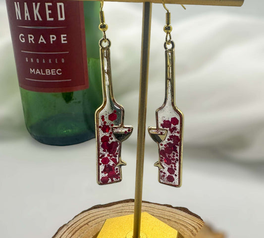 Wine Bottle Sip & Sparkle Handmade Resin Earrings in Red and White