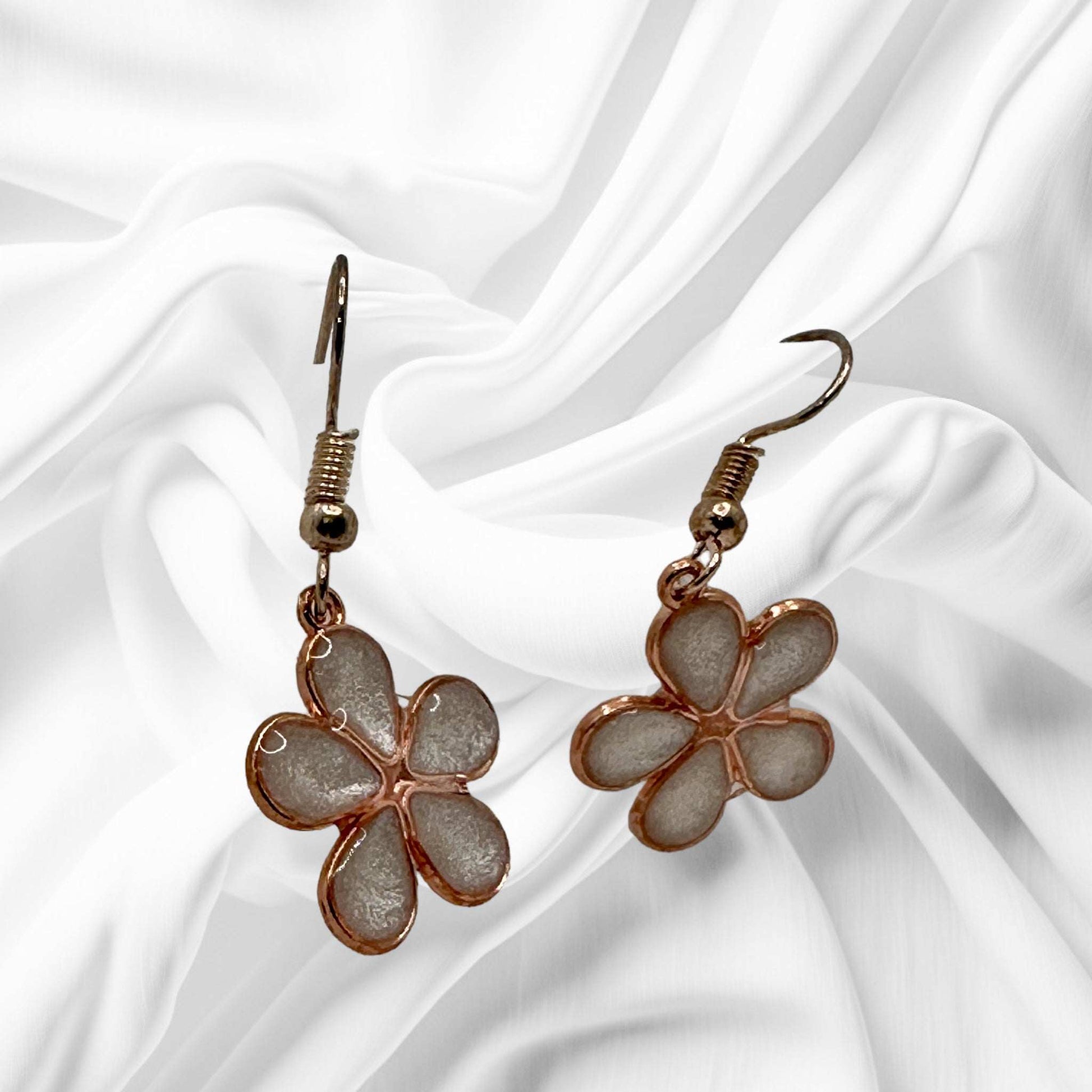 Earring Handmade Resin Flower Earring Set- White Petals & Glitter