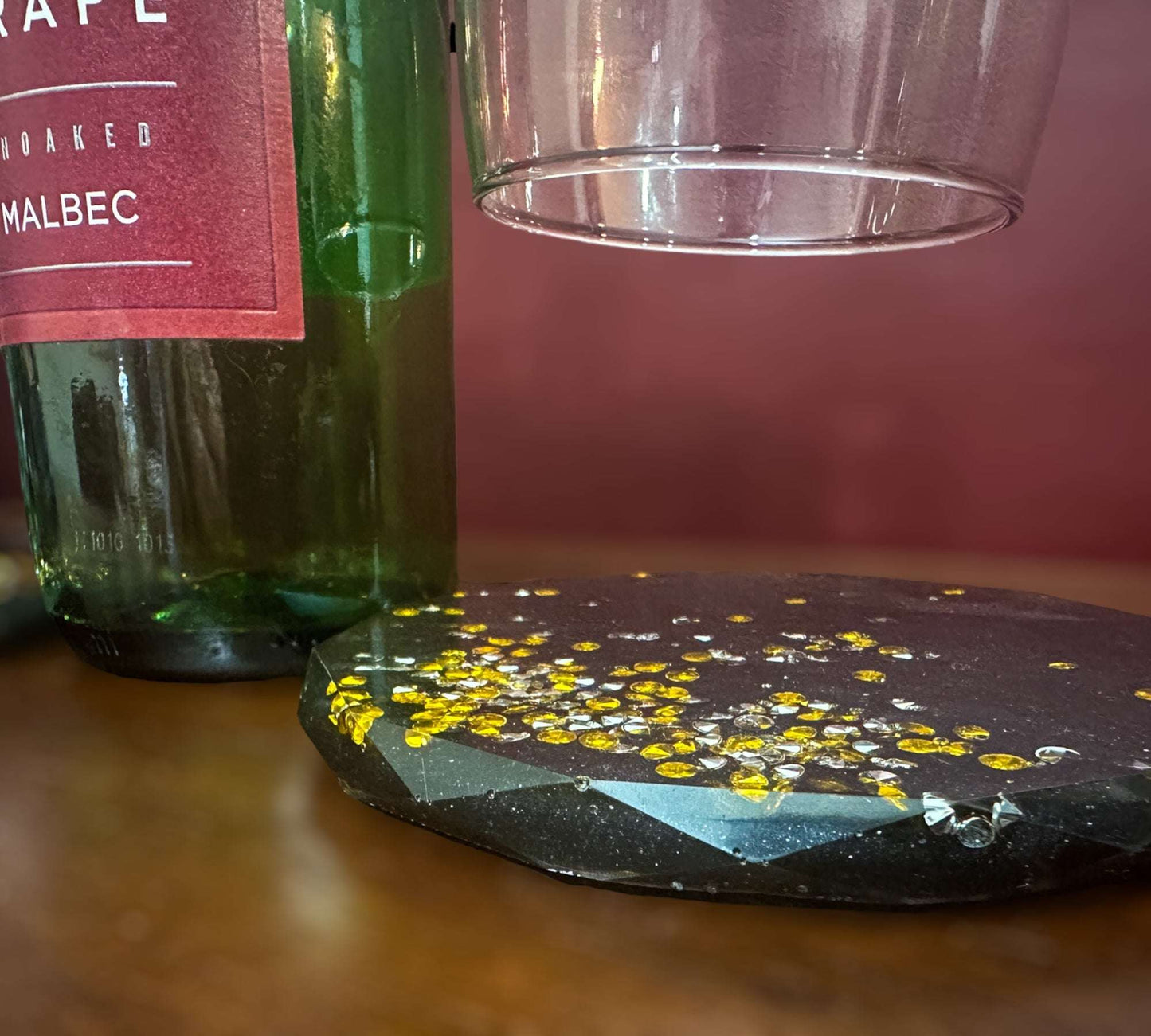 Wine Glass Caddy with 2 Coasters - Diamond Noir Wine Elegance Set