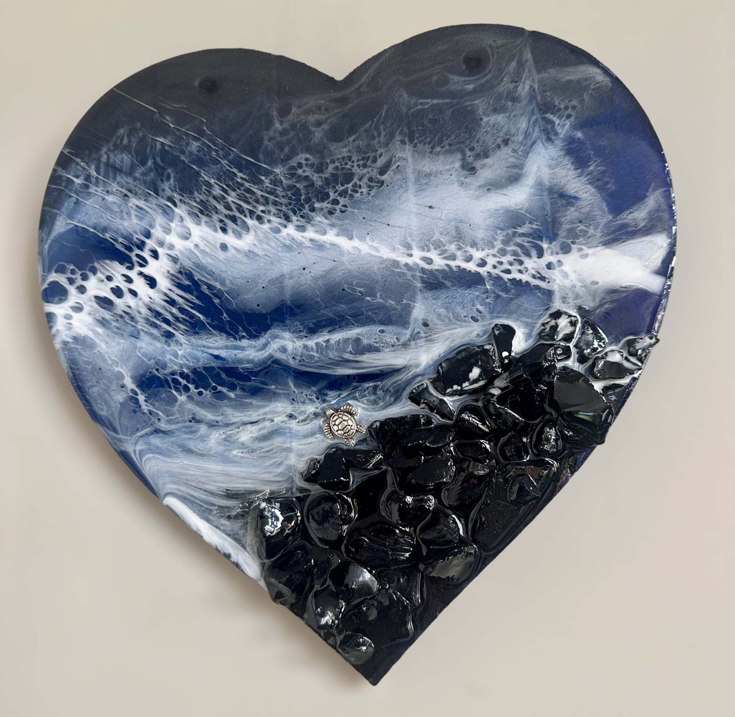 Ocean Black Seas Epoxy Resin Heart - Love of the Dark Seas Series
