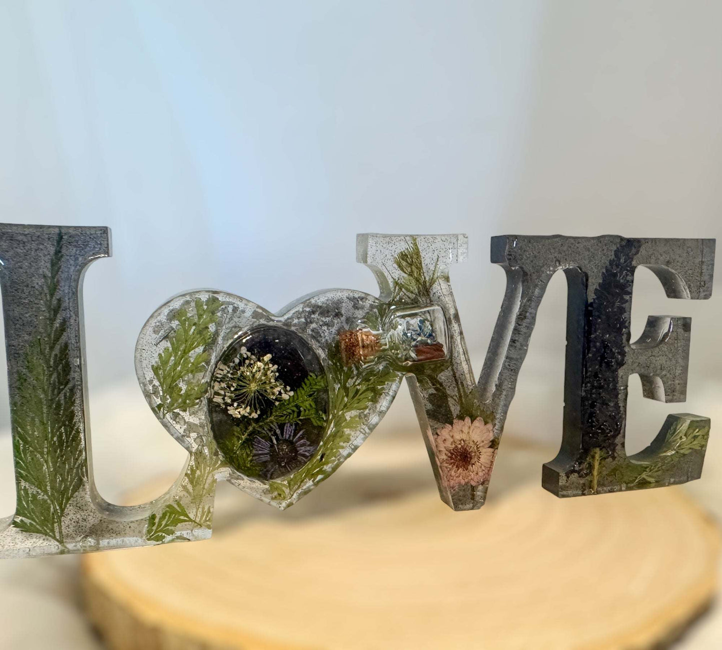 LOVE Handmade Epoxy Resin Word Art Filled with Dried Flowers