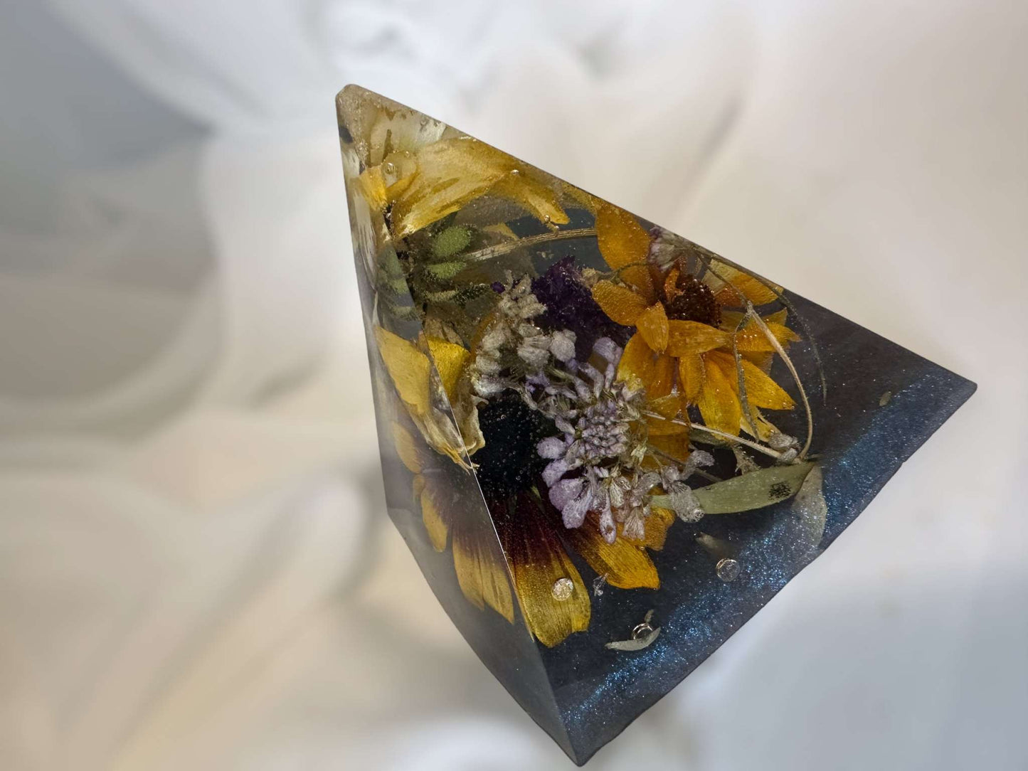 Dragonfly and Flower Resin Pyramid: Nature's Garden