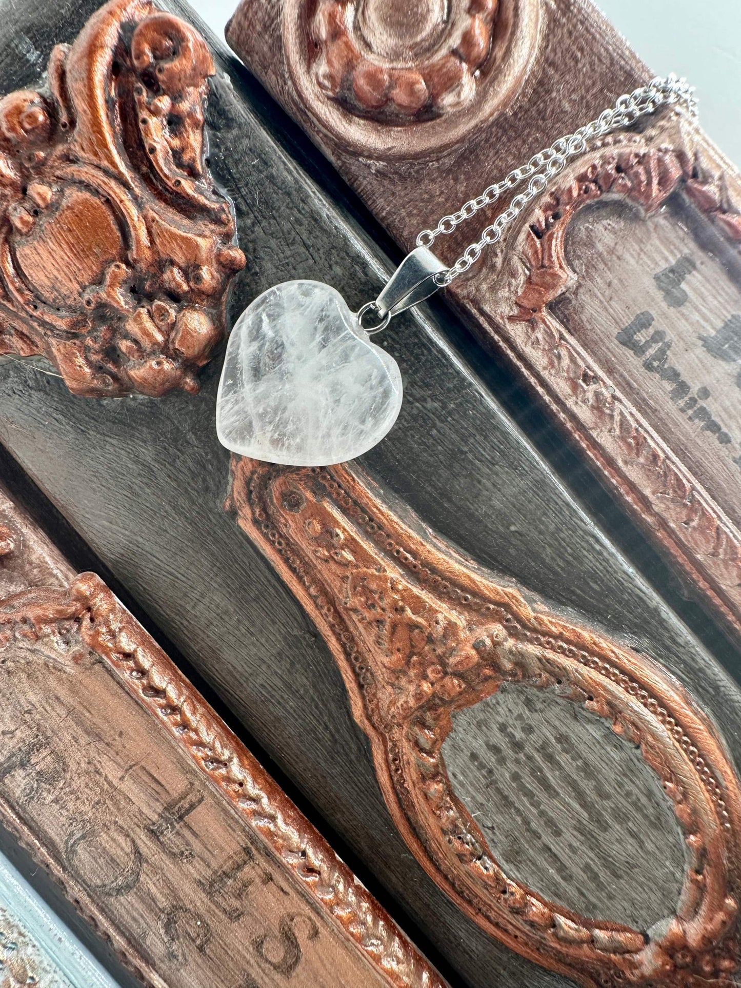 Healing Heart Crystal Pendant Necklace - White Quartz