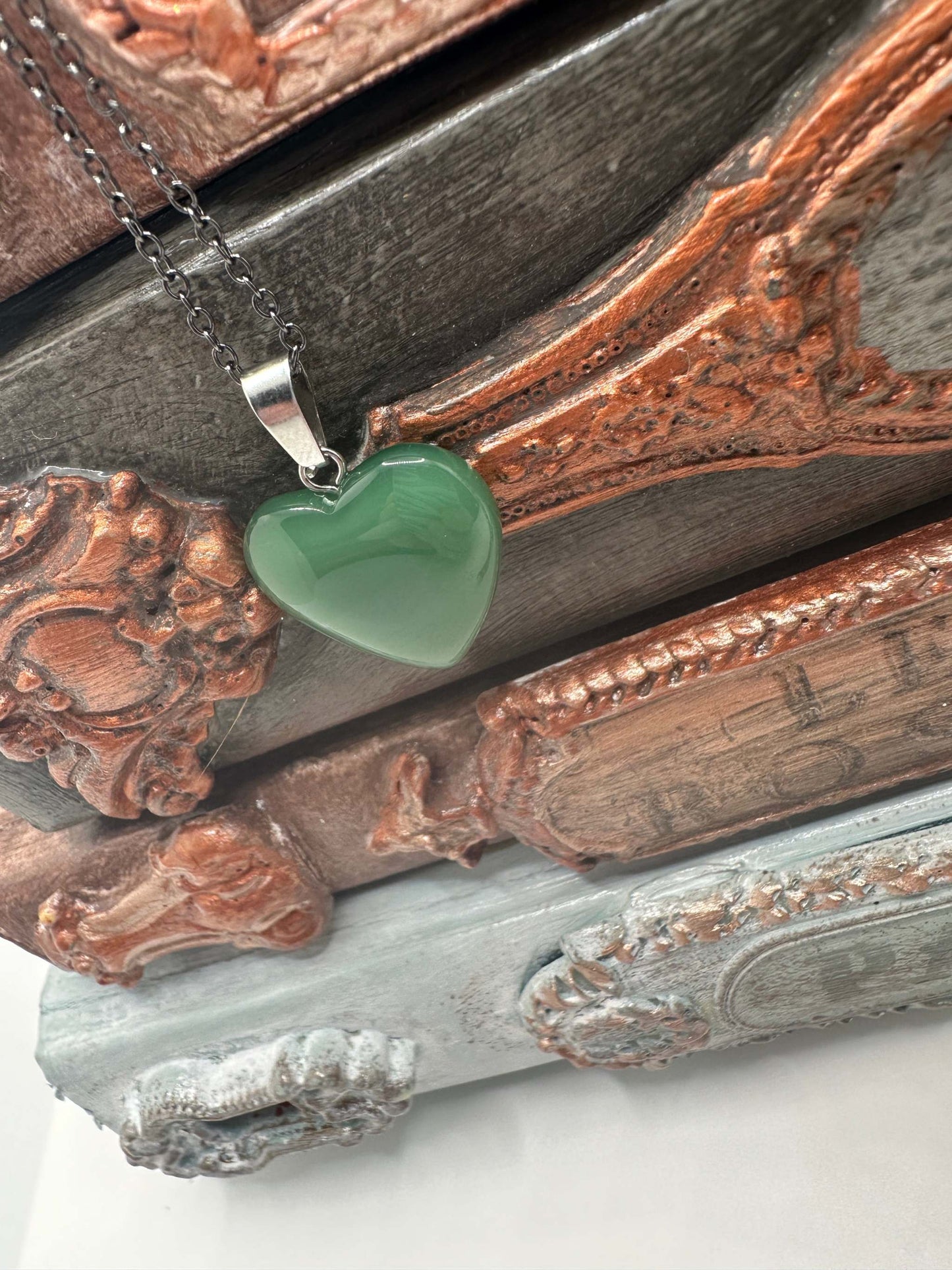 Healing Heart Crystal Pendant Necklace - Green Aventurine