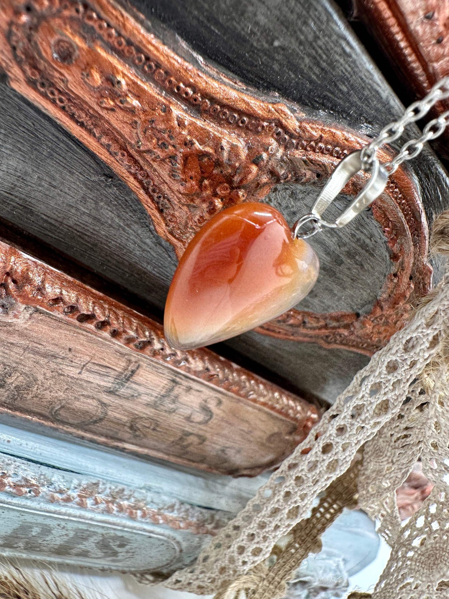 Healing Heart Crystal Pendant Necklace - Red Agate