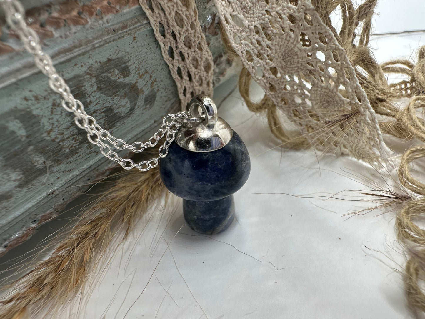 Crystal Mushroom Necklace - Blue Sodalite