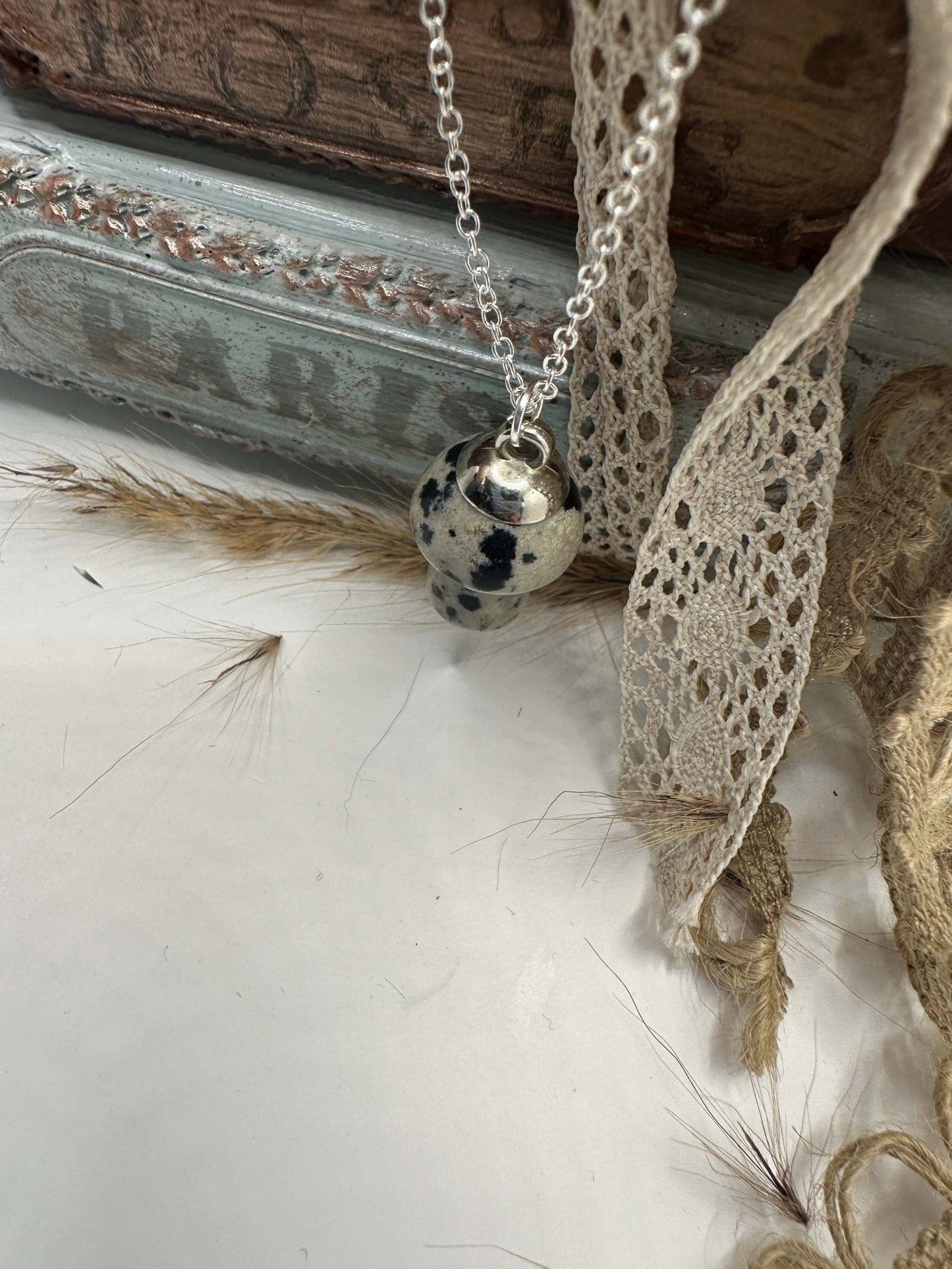 Crystal Mushroom Necklace - Dalmatian Jasper