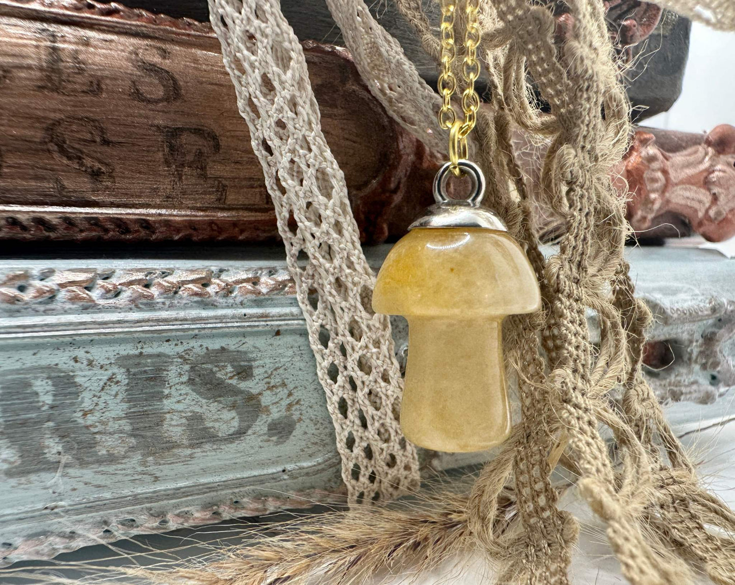 Crystal Mushroom Necklace - Yellow Jade