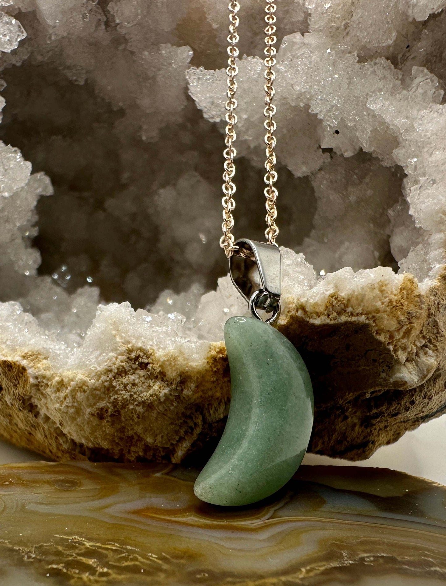 Moon Crystal Pendant Necklace - Green Aventurine