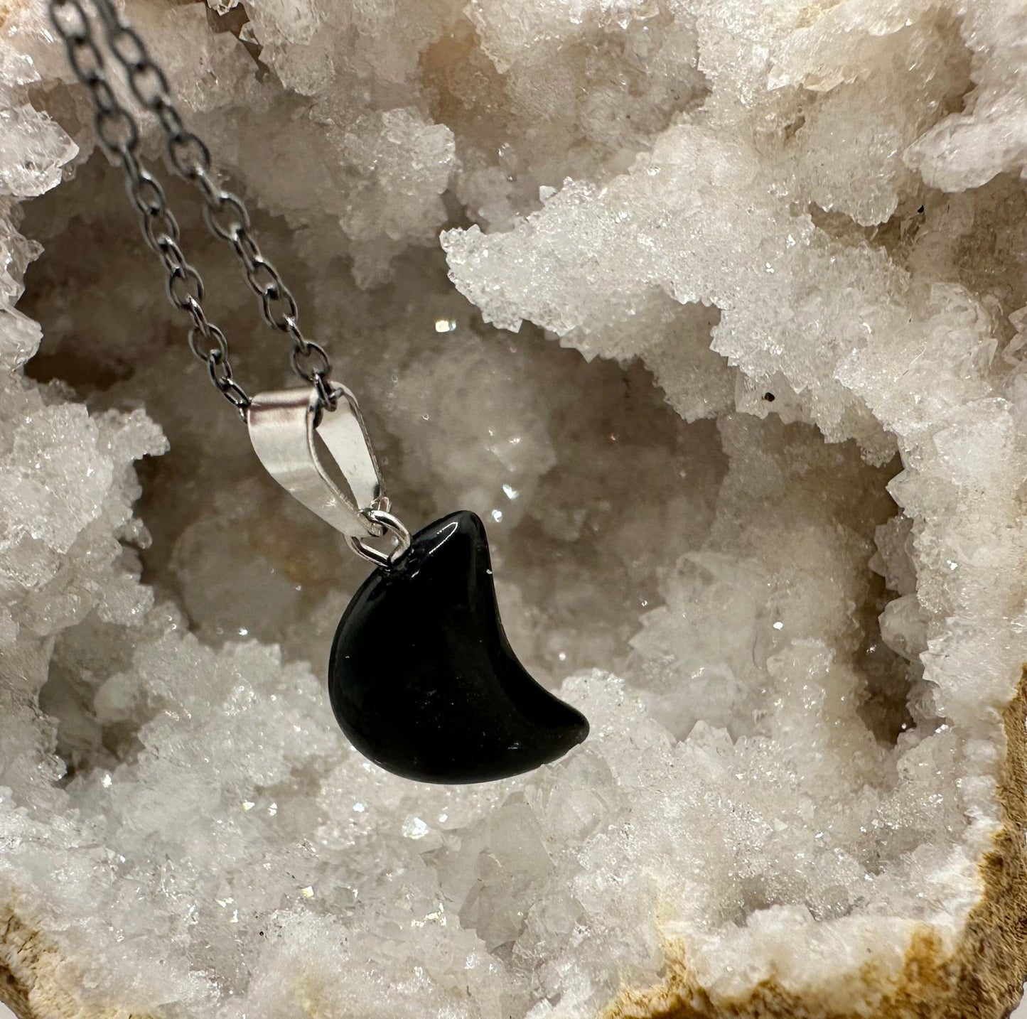 Moon Crystal Pendant Necklace - Obsidian