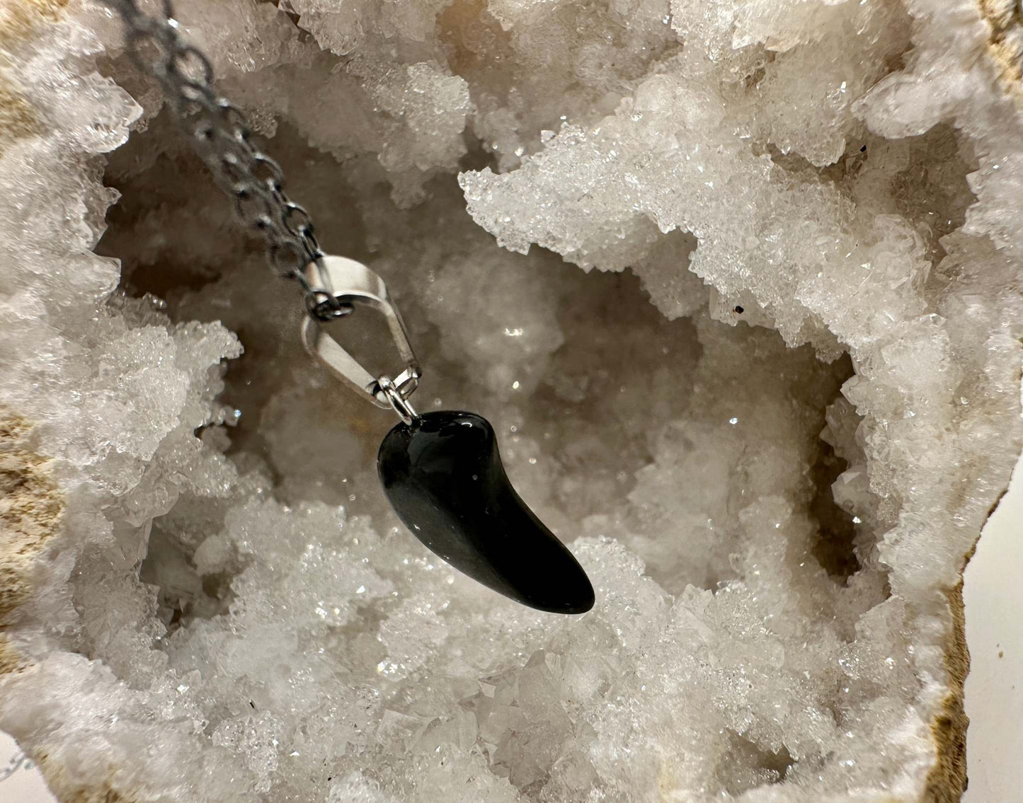 Moon Crystal Pendant Necklace - Obsidian
