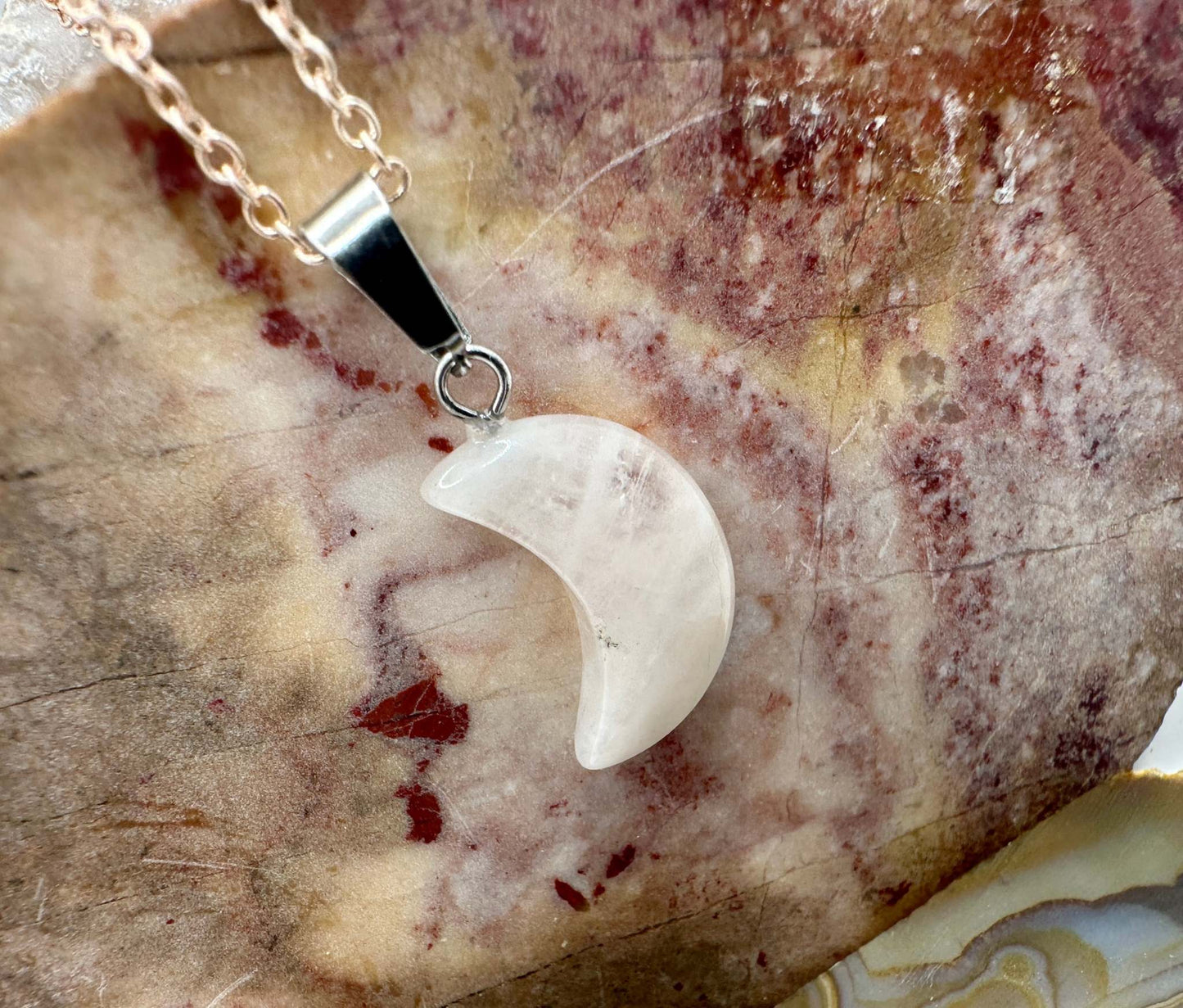 Moon Crystal Pendant Necklace - White Quartz
