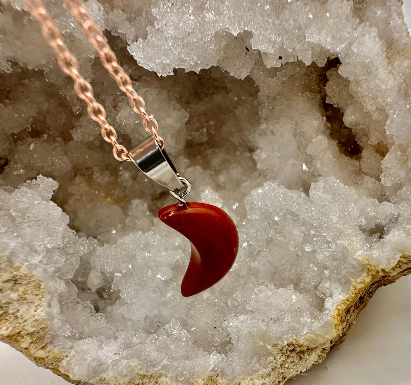 Moon Crystal Pendant Necklace - Red Agate
