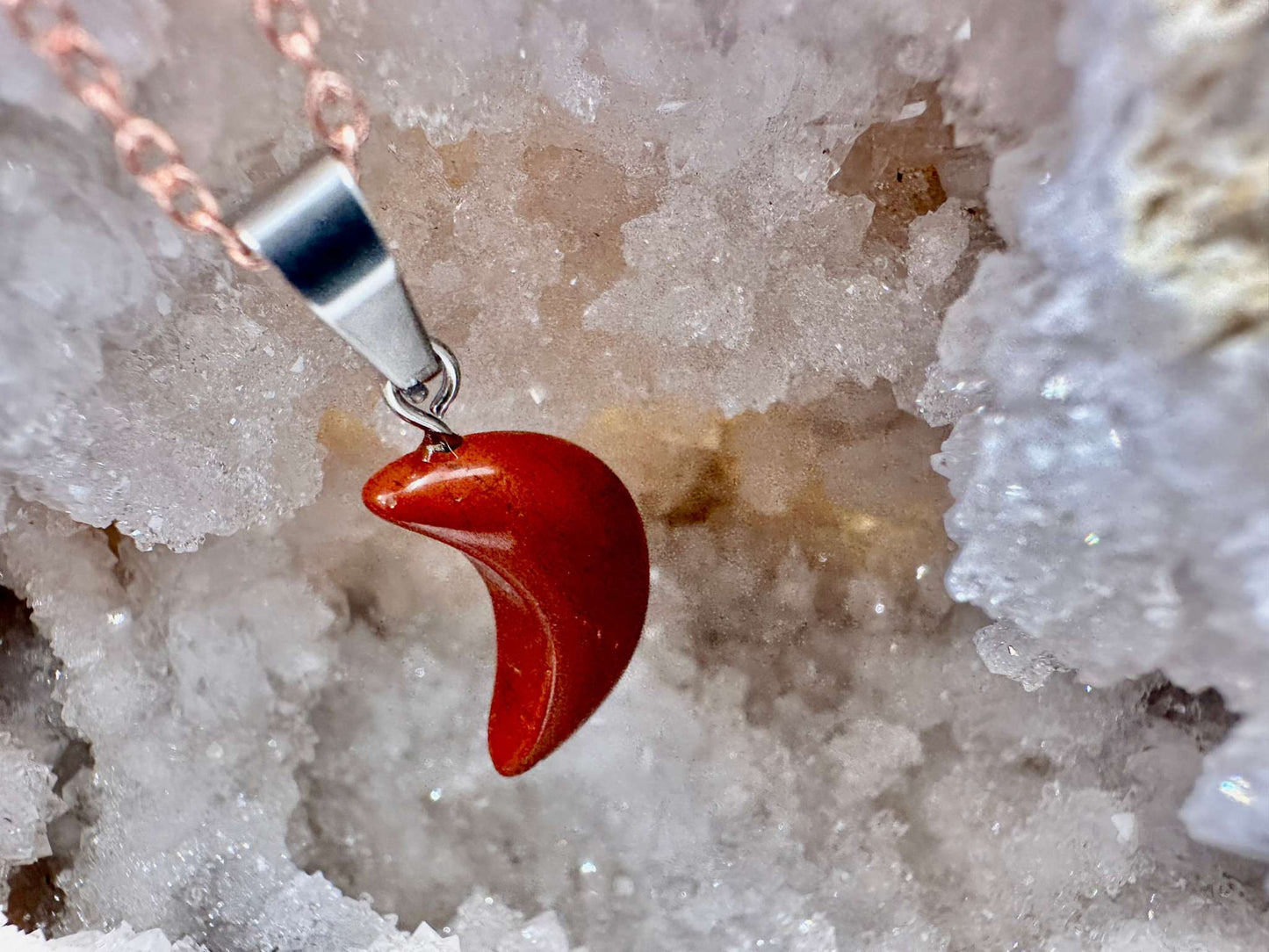 Moon Crystal Pendant Necklace - Red Agate