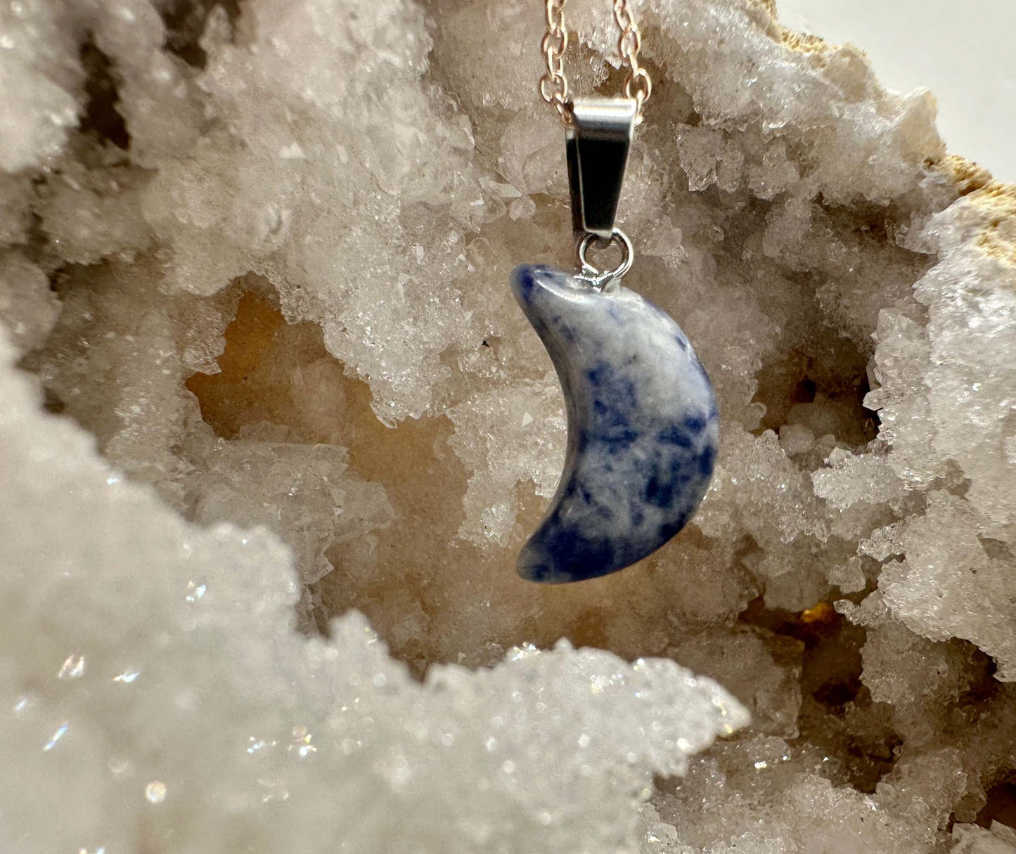 Moon Crystal Pendant Necklace - Spotted Blue