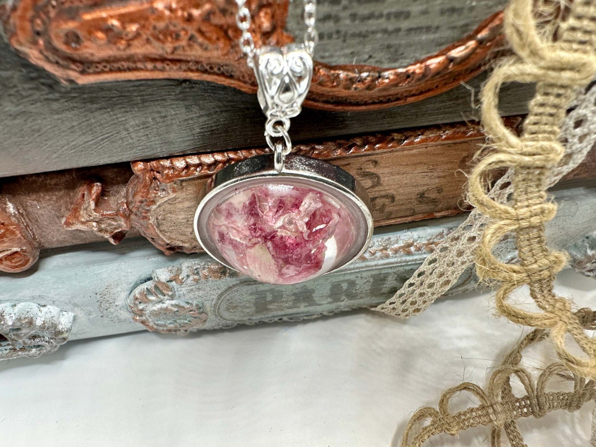 Queen Anne's Lace & Pink Floral Handmade Pendants for Nature Lovers 