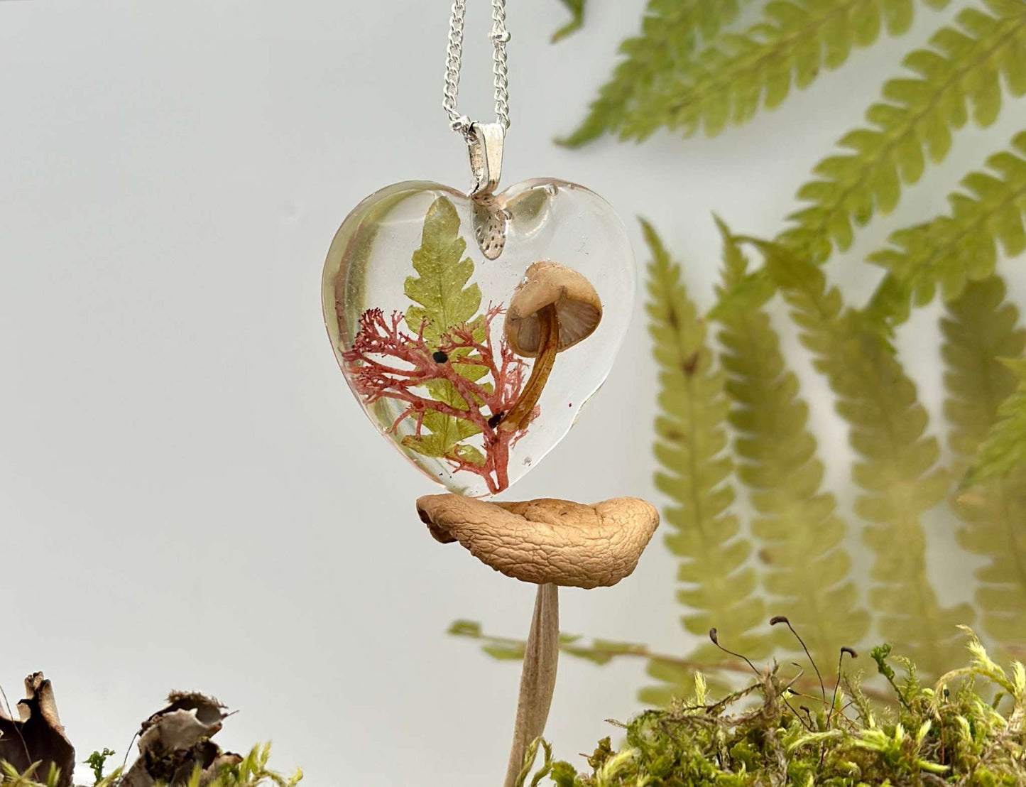 Shrooms & Ferns Pendant Inspired by Mother Nature- Handmade with Resin