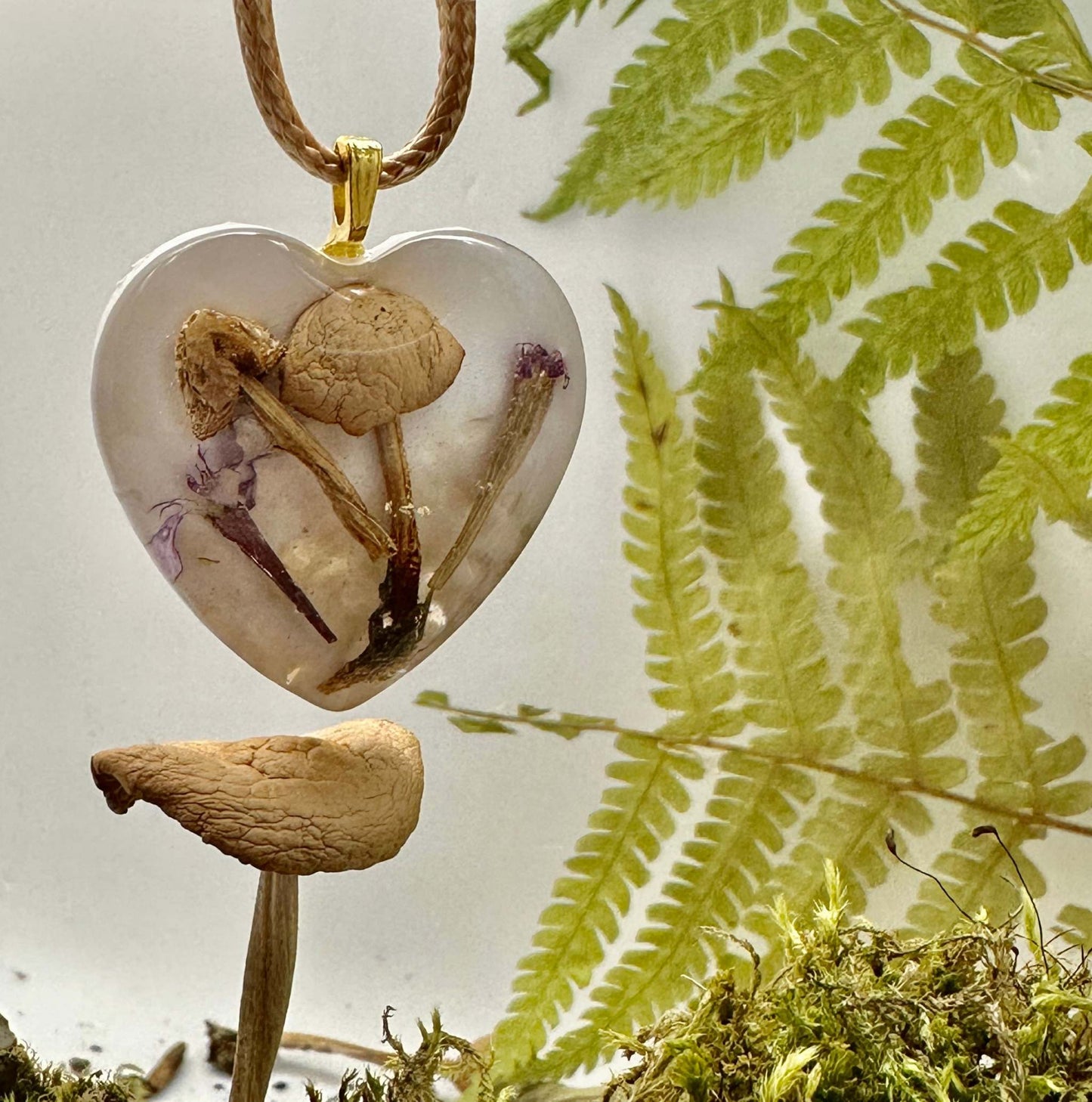 Shrooms & Blooms Dried Botanicals Mother Nature in Your Heart Neckace