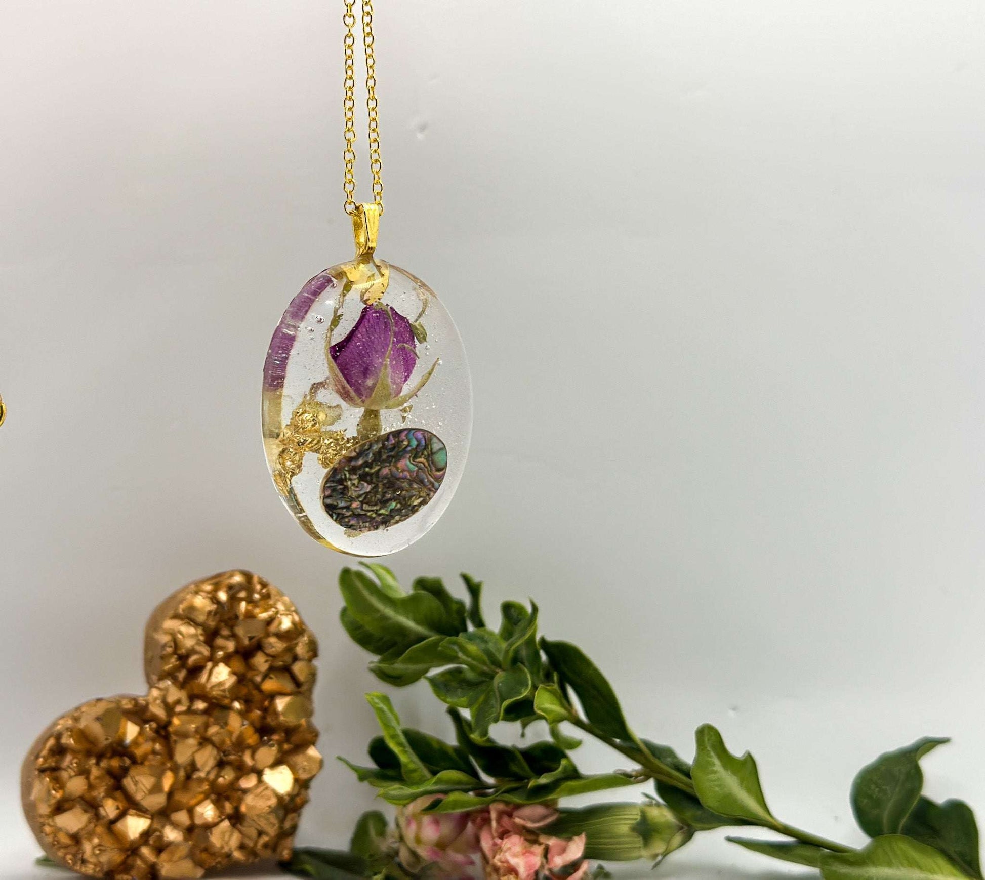 Nature Inspired Real Dried Flower Pearl Pendant Necklace  
