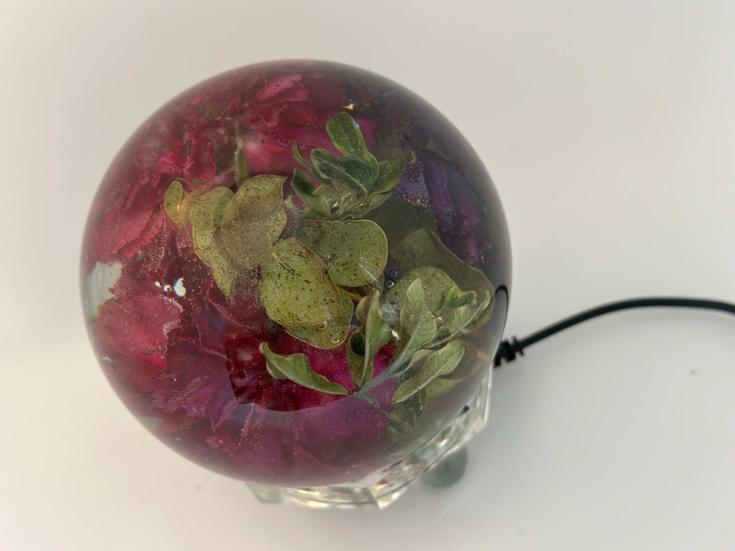 Carnation Resin Sphere - Pink Beauty - Home Decor Lighted Sculpture