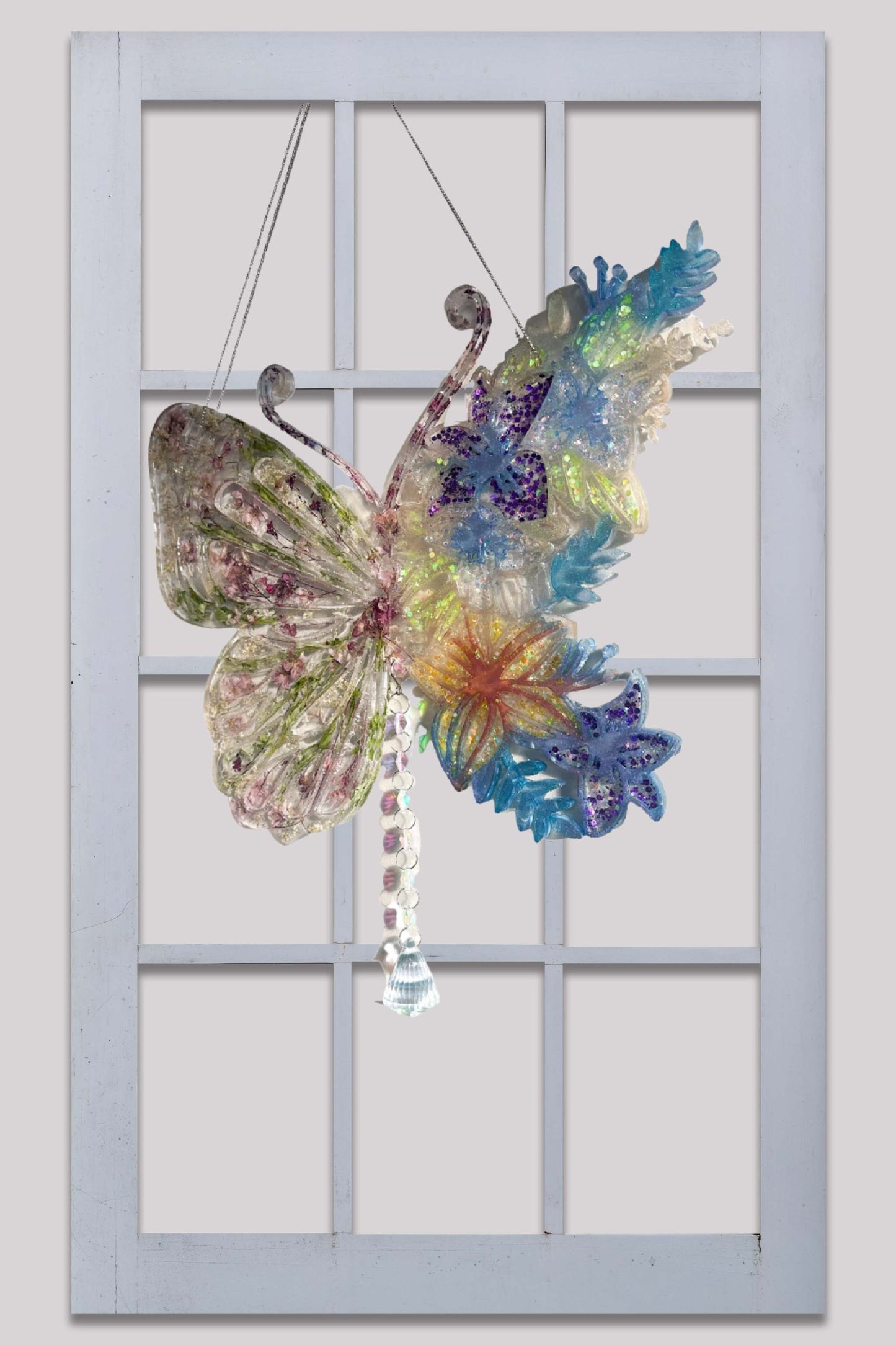 Butterfly Resin Suncatcher with Real Flowers
